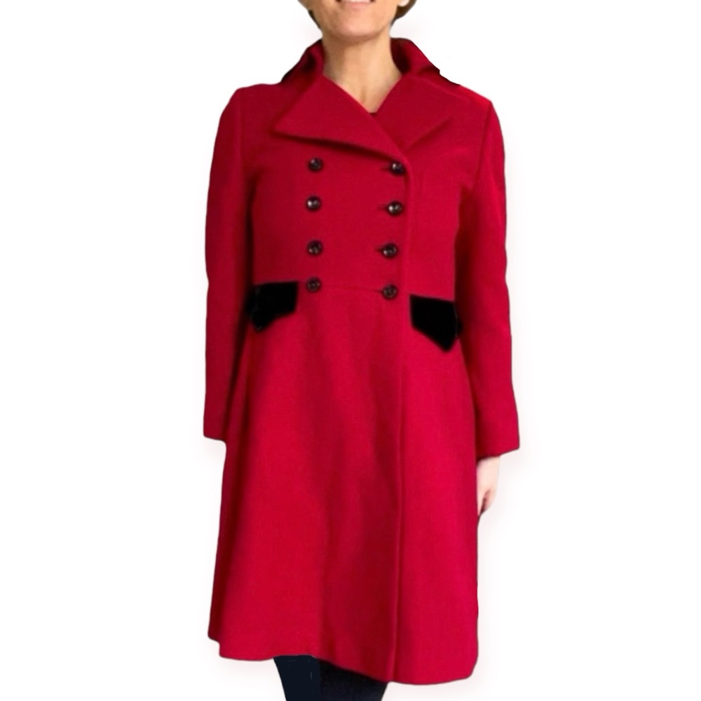 Vintage 50s / 60s Hudson Belk Red Wool Coat w/ Velvet trim - size women‘s medium